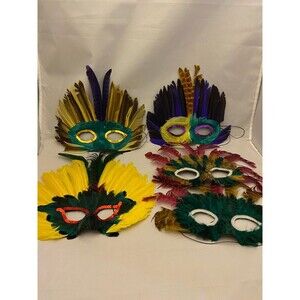 #5696 Lot of 5 Carnival Mardi Gra Feathered Masks